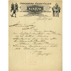 Early Florence Ziegfeld ALS regarding his first star, Sandow