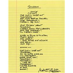 Martin Charnin autograph manuscript lyrics to “Tomorrow” from the Broadway production of Annie
