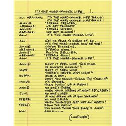 Martin Charnin autograph manuscript lyrics to “It’s the Hard-Knock Life” from Annie