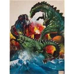Original artwork for Italian movie poster Godzilla Furia Di Mostri (Godzilla vs. Smog Monster)