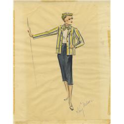 Kay Nelson costume sketch of Leslie Caron for Daddy Long Legs