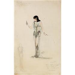 Paloma Gibson costume sketch for Claudette Colbert in Cleopatra