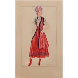 Santiago costume sketch of Linda Darnell for Summer Storm