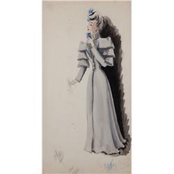 Odette Mytil costume sketch of Linda Darnell for The Great John L.