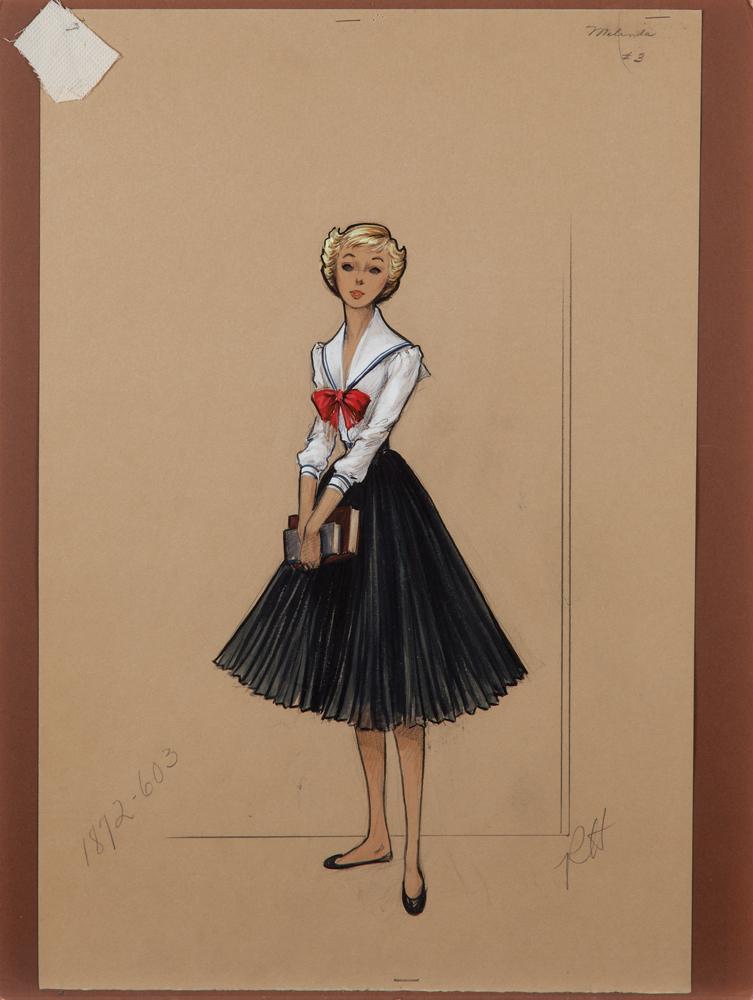 Bill Thomas costume sketch for Sandra Dee in The Restless Years