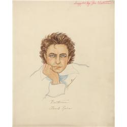 Paloma Gibson costume sketches, Virginia Field in Lloyd’s of London & Claude Rains as Beethoven