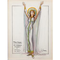 John L. Jensen costume sketch of Yma Sumac for Secret of the Incas