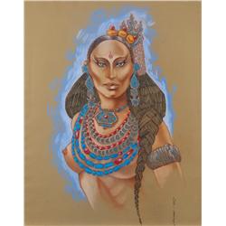 Wayne Finkleman oversize costume sketch of exotic native woman for The Golden Child
