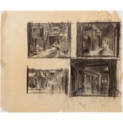 Charcoal storyboards and drawings from A Christmas Carol