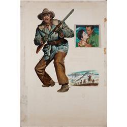 Original maquette painting of poster art for the Jimmy Stewart western The Far Country
