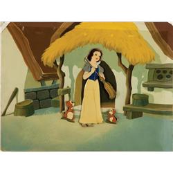 Snow White and the Seven Dwarfs original 1937 production cel of Snow White and two chipmunks