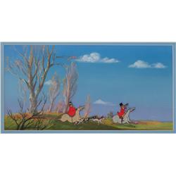 Mary Poppins original production cel of hunters on production background