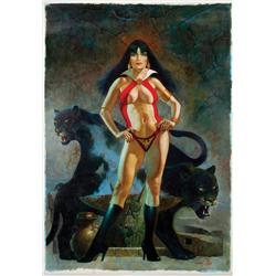 Sanjulian original painting of Vampirella and panthers