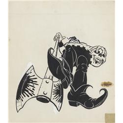 Ed Roth original pen & ink and tempera illustration of leering executioner holding skull & bloody ax