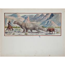 Willis O’Brien color concept art for Gwangi