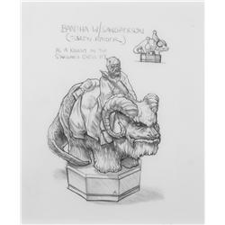 John Alvin Star Wars Chess piece drawing of Bantha w/ Tusken Raider