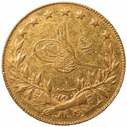 TURKEY: Mehmet V, 1909-1918, AV 100 kurush (7.23g), Bursa, AH1327 year 1