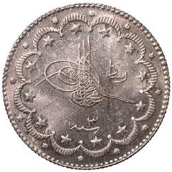 TURKEY: Mehmet V, 1909-1918, AR 10 kurush (11.99g), Manastir, AH1327 year 3