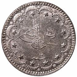 TURKEY: Mehmet V, 1909-1918, AR 5 kurush (6.02g), Salonika, AH1327 year 3