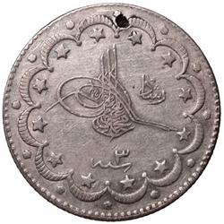 TURKEY: Mehmet V, 1909-1918, AR 10 kurush (11.94g), Salonika, AH1327 year 3