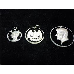 3 PIECES OF CUT OUT COINS WITH JEWELRY LOOPS