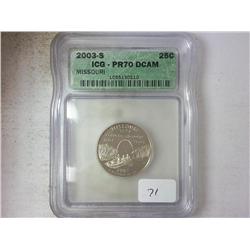 2003-S MISSOURI QUARTER ICG PR70DCAM