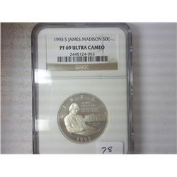 1993-S JAMES MADISON HALF NGC PF69 ULTRA CAMEO