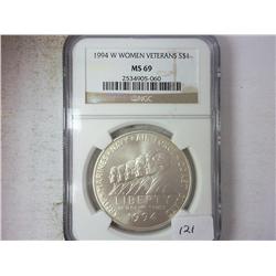 1994-W WOMEN VETERANS US SILVER DOLLAR NGC MS69