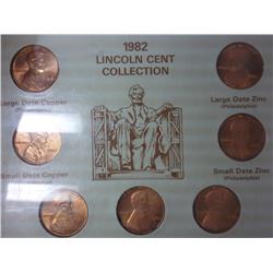 1982 - 7 VARIETIES LINCOLN CENTS (UNC)