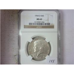 1964-D KENNEDY HALF DOLLAR NGC MS63