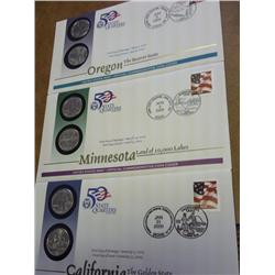 3 US MINT STATE QUARTER FDC'S (CA, MN, OR)
