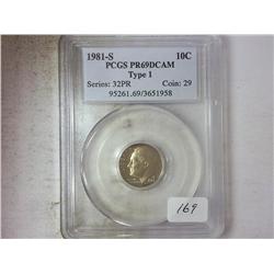 1981-S TYPE I ROOSEVELT DIME PCGS PR69DCAM