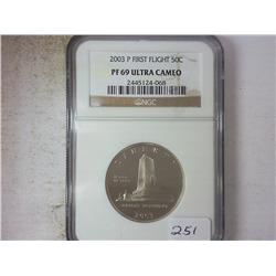 2003-P 1ST FLIGHT HALF DOLLAR NGC PF69 ULTRA CAMEO