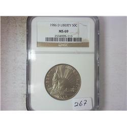 1986-D LIBERTY HALF DOLLAR NGC MS69