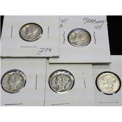 1940-S, 41-D, 42-S, 44-S & 45-D MERCURY DIMES