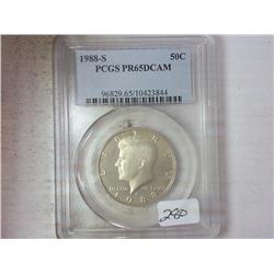 1988-S KENNEDY HALF DOLLAR PCGS PR65DCAM