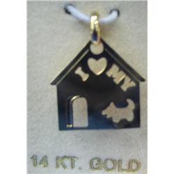 14K Gold Charm "I Love My Dog House" NIB