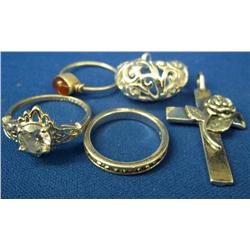 Lot-Sterling 3 Rings, Cross Pendant, 1 Earring 14g