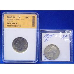 Lot- 2002-D SGS MS70 Quarter & 1935-D XF