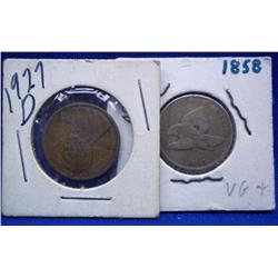 1927-D & 1858 Flying Eagle Cent VF