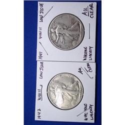 1941 & 1942 Walking Liberty Half Dollars AU Clear