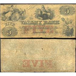 1836 Valley Bank Hagerstown $5 Note Better Grade (CUR-06255)