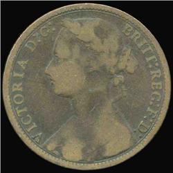 1875 British Victoria Penny VF/F (COI-7221)