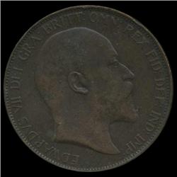 1908 British Edward VII Penny VF/XF (COI-7161)