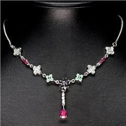 72ctw Emerald-Ruby-Sapphire Sterling Necklace  (JEW-2268)