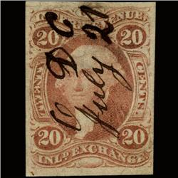 1860s US Revenue Stamp 20c Inland Exch. Imperf (STM-1440)
