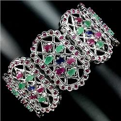296ctw Emerald-Ruby-Sapphire Sterling Bracelet  (JEW-2309)