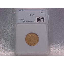Gold $5 Half Eagle 1843C