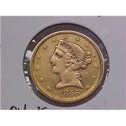 Gold $5 Half Eagle 1855C
