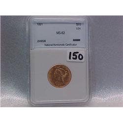 Gold $5 Half Eagle 1891